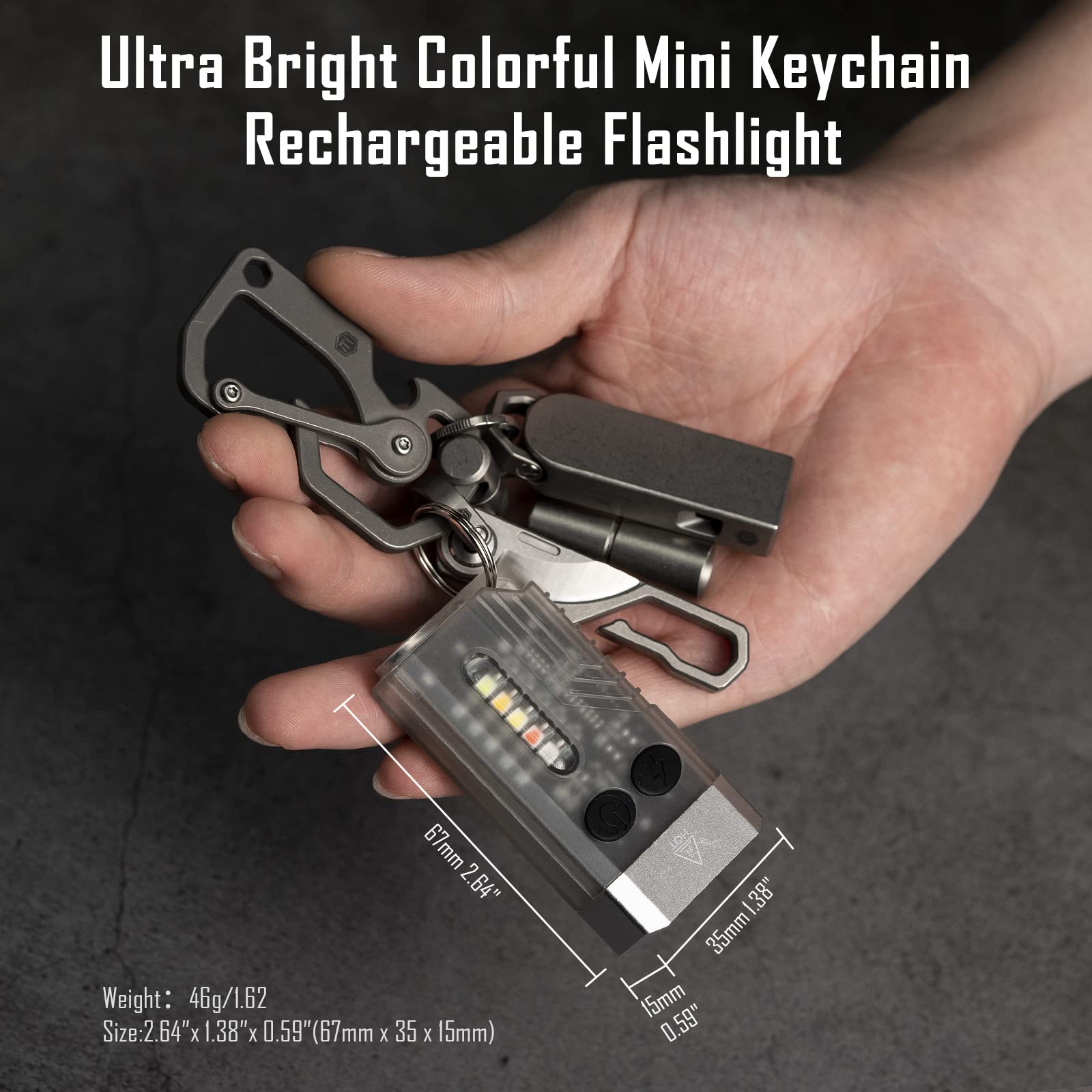 sayram EDC Keychain Flashlight, Mini LED Flashlights with UV Light, Rechargeable Pocket Keychain Light, IP65 Waterproof Small Flashlight for Camping, Outdoor, Emergency (White)