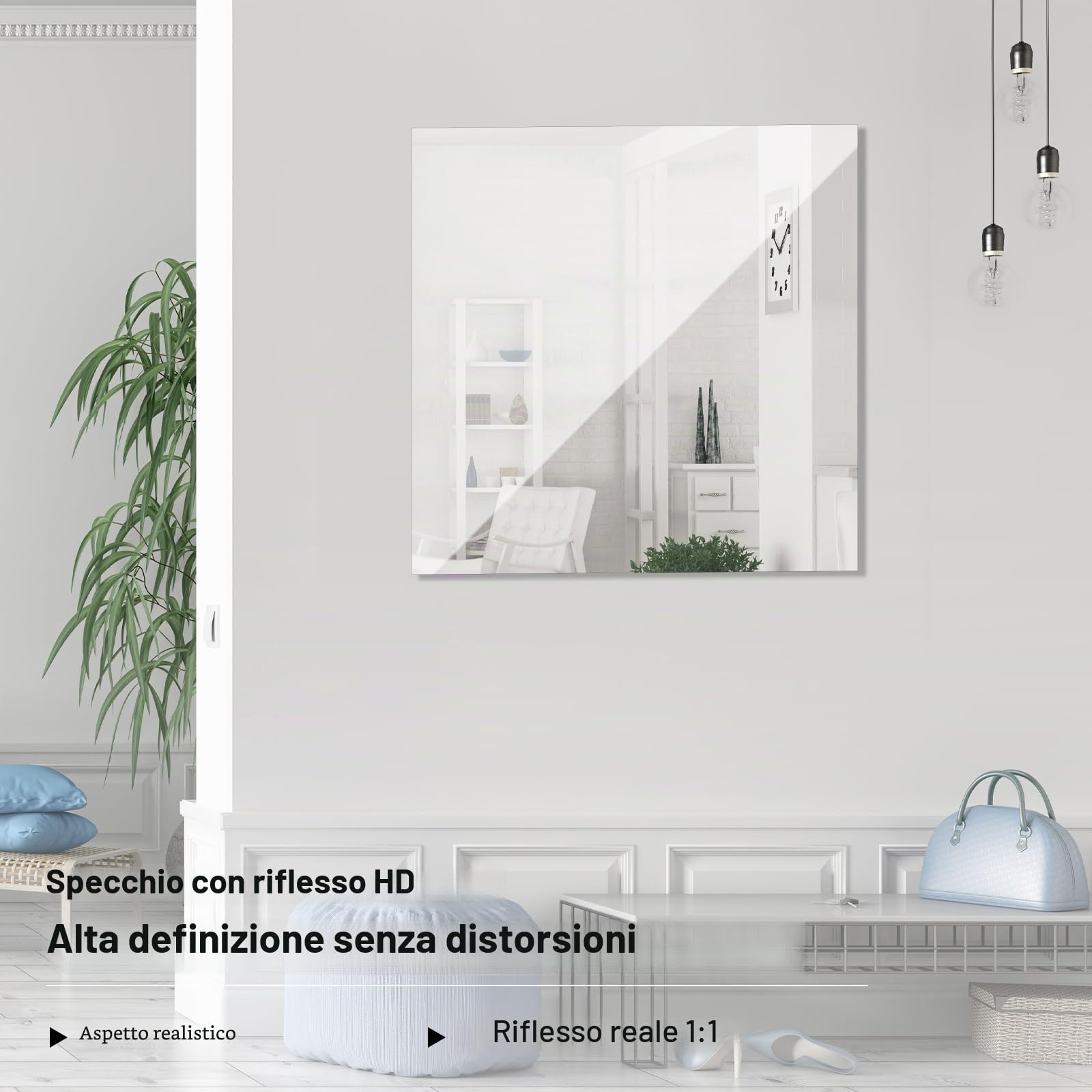 TSKDKIT Specchio autoadesivo grande da 50 cm, specchio da parete quadrato senza cornice, in vetro HD, per bagno, porte dell'armadio, soggiorno, corridoio (50 x 50 cm)