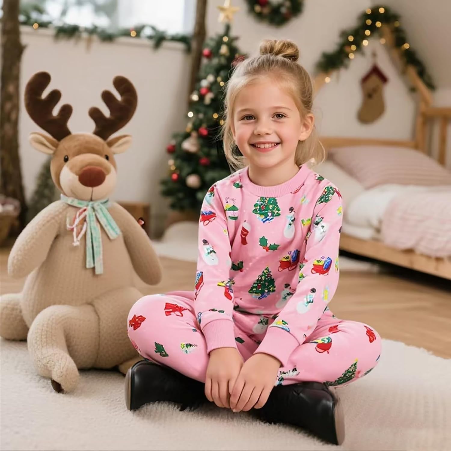 Kids Christmas Outfits 2 Piece Boys Girls Xmas Santa Elk Sweatshirt + Leggings Pants Set Winter Clothing Sets 1-7T