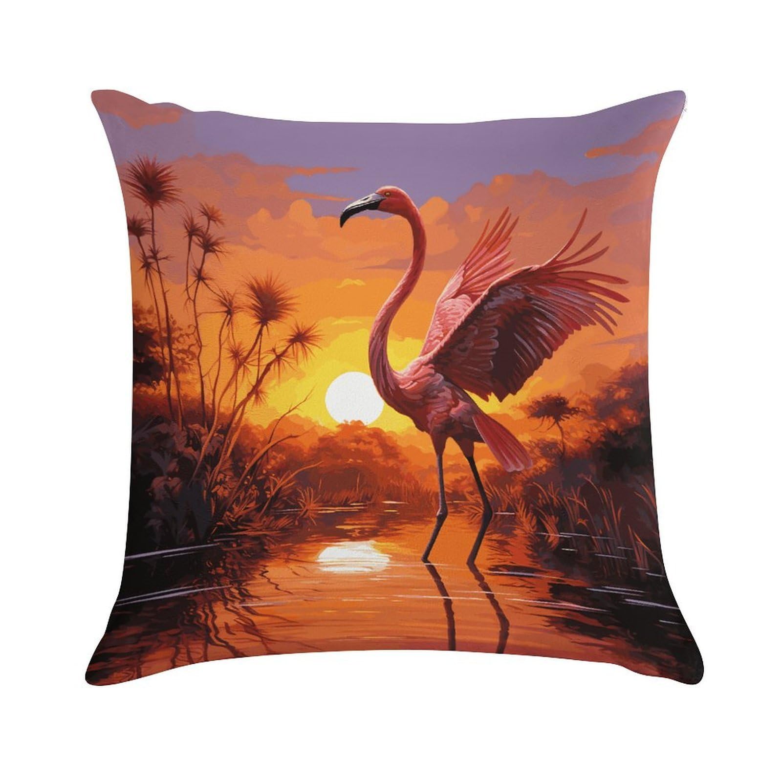 MUSM Plush Decorative Pink Flamingo Sunset Throw Pillow Covers Square Cushion Cases Personalized Pillowcase with Zipper Soft Lumbar Pillow Shells Luxury Cozy Pillows Shams Decoration