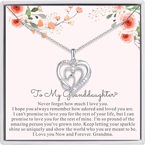Regalos para nieta de la abuela, collar de plata de ley 925, collar de corazón de plata de ley 925, regalos de generaciones de abuela, regalos de