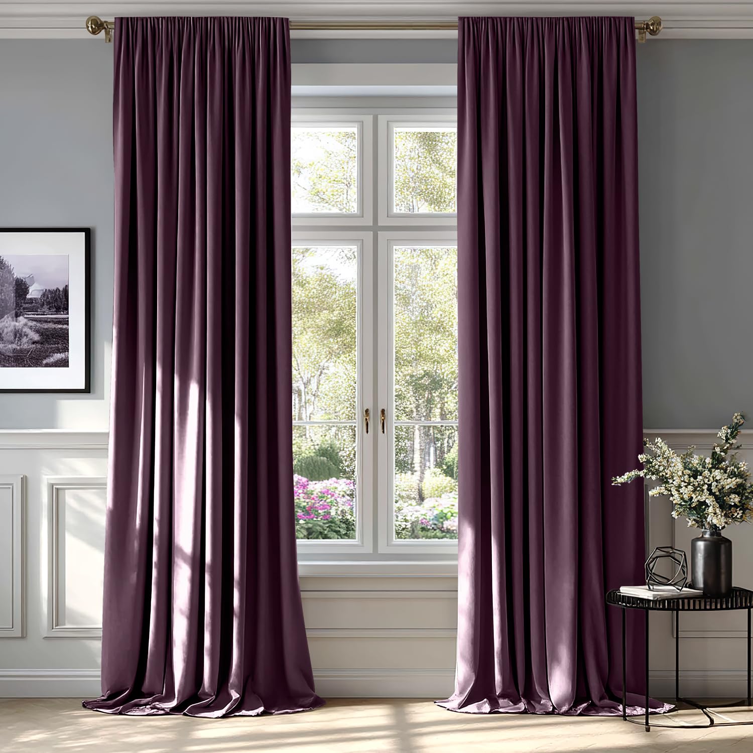 MIULEE Purple Orchid Velvet Curtains Thermal Insulated Blackout Curtain Drapes for Bedroom Living Room Darkening 96 Inches Long Curtains Panels Rod