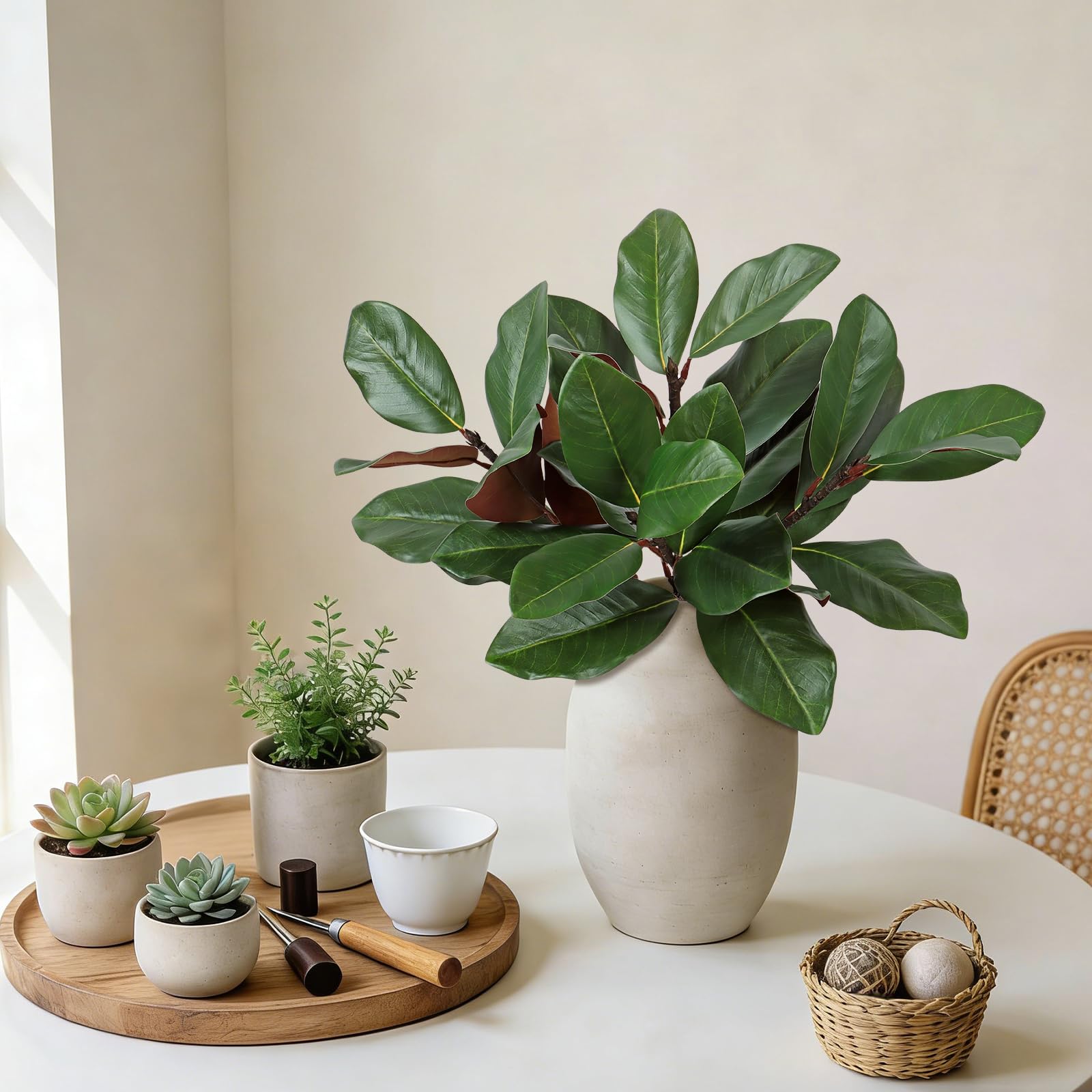 4 piante artificiali per esterni, resistenti ai raggi UV, foglie di magnolia finte, decorazione per la casa e il giardino, steli di magnolia finta per vaso, finestra, portico anteriore (55,9