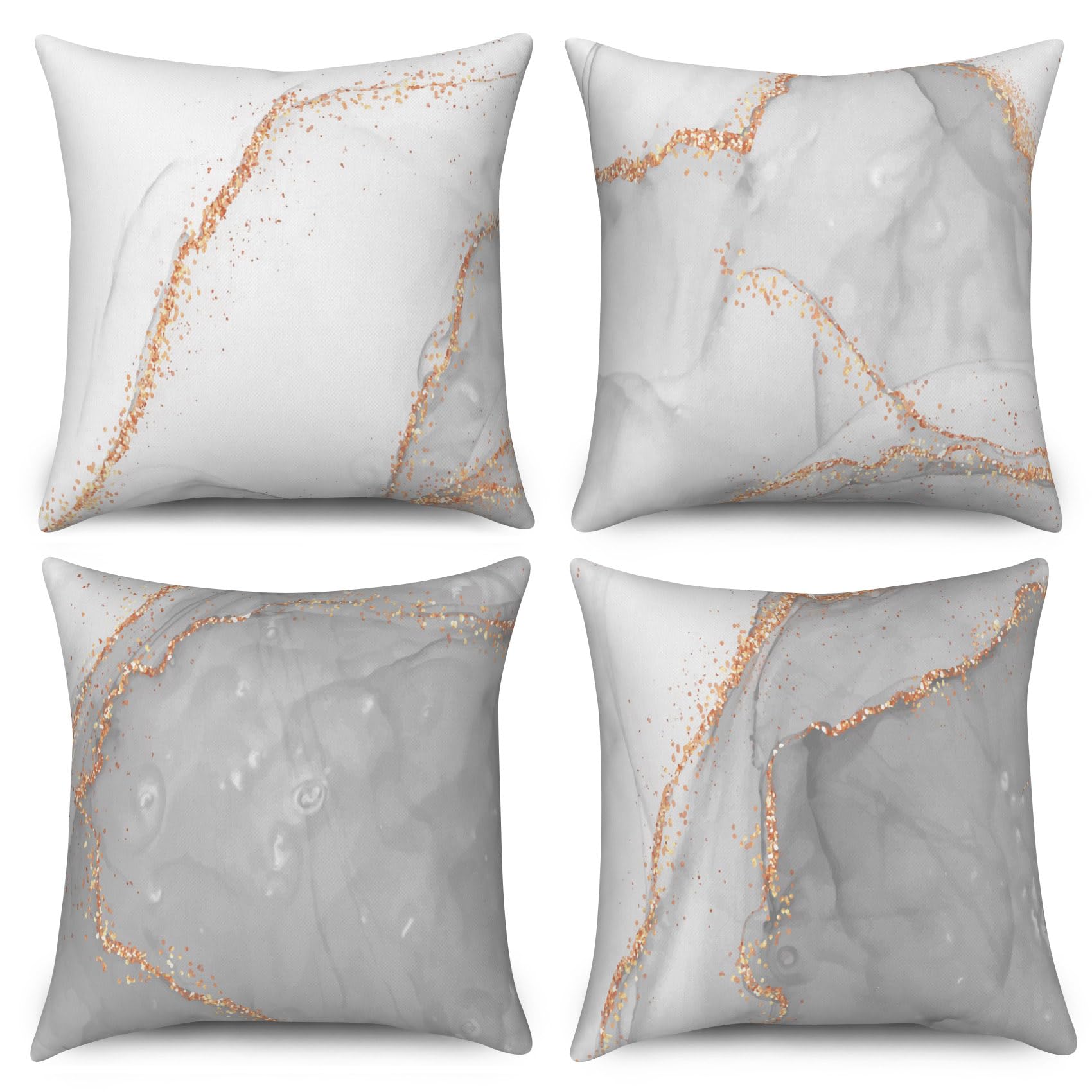 ASDCXZ Marble Cushion 45x45 cm 4-Pack, Modern White Grey Gold Marble Optic Sofa Deco Cushions Washable Polyester Flax Textile Upholstery Pillow Covers