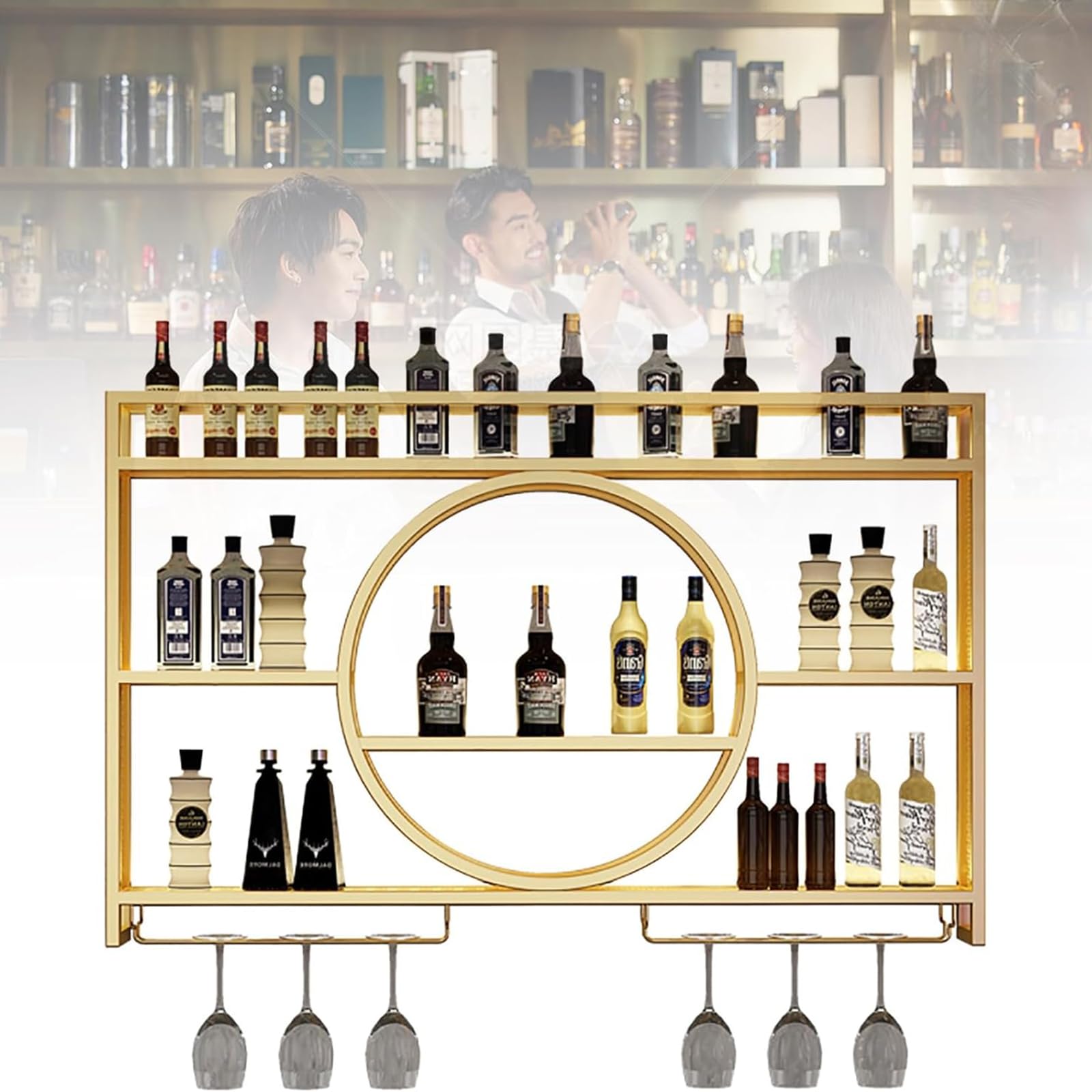 Portabottiglie Da Parete In Metallo - Espositore Vino Con Ripiano, 100 Cm, Colore Oro - Foto 11