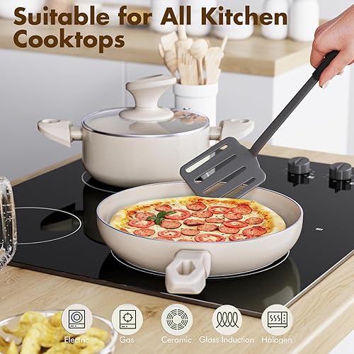 Miniatura 6 de Juego de ollas y sartenes con revestimiento de cerámica antiadherente, 6 piezas de utensilios de cocina de cocina, sin PFOAPFOS resistente al calor,