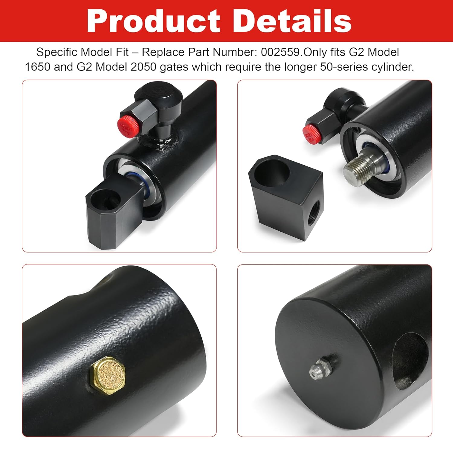 Replacement Hydraulic Cylinder 002559 for Tommy Gate G2 Series 1650 & 2050 Models (50" Down Travel)