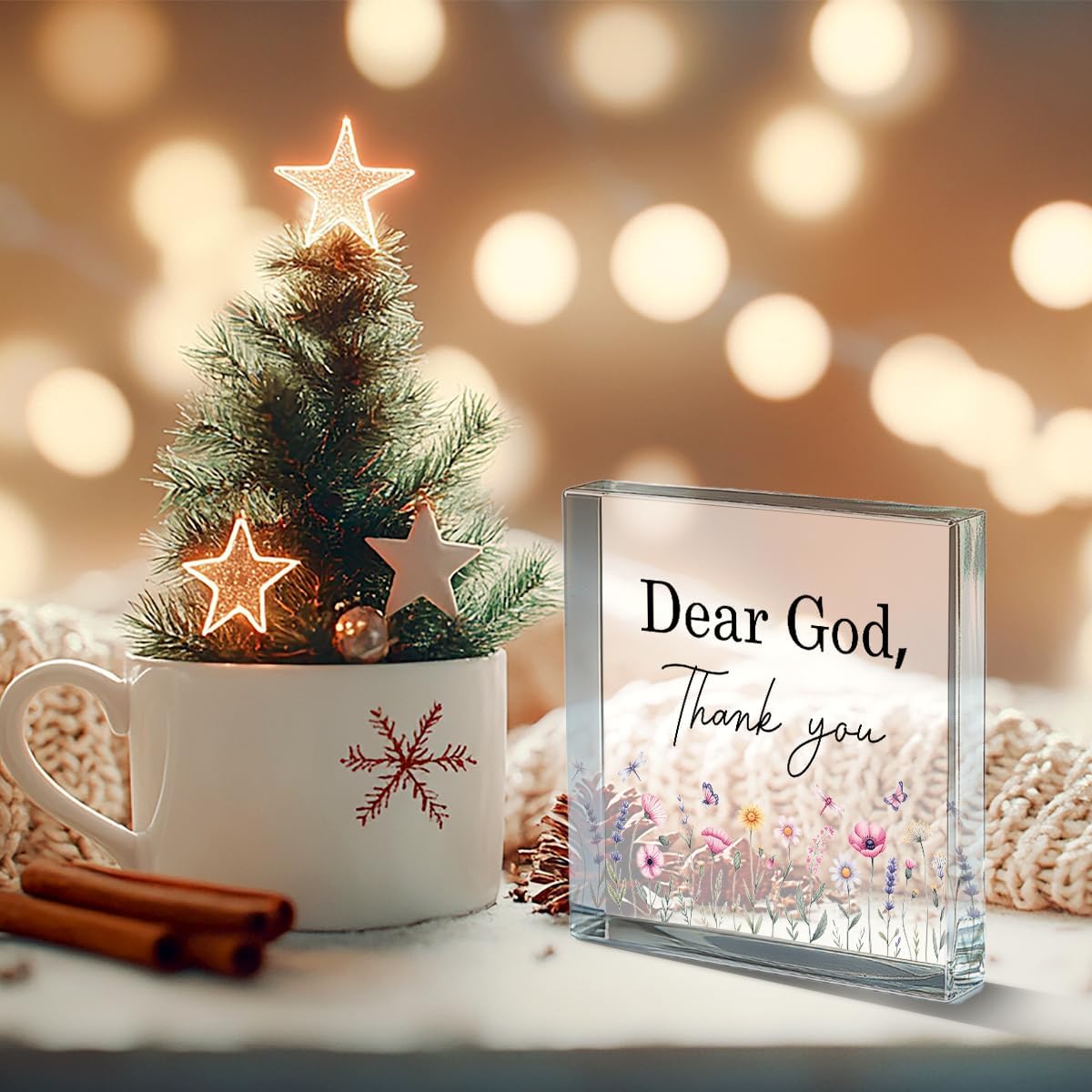 Condition photo showing New/Like New for irudyard dear god thank you decor signs, bible wildflowers acrylic sign, for friends besties colleagues christmas gifts, bathroom toilet home office desk shelf cubicle decorations acrylic 4 x 4 inch dear god, thank you
