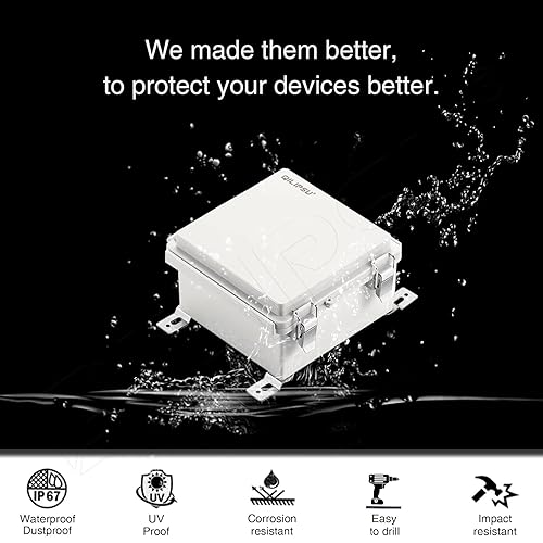 Miniatura 2 de QILIPSU - Caja de conexiones de acero inoxidable con tapa, bisagras y placa de montaje, universal, impermeable IP67, plástico ABS, gris, recinto