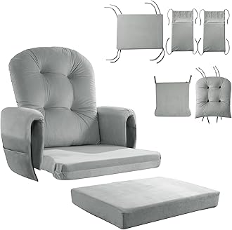 HOMBYS Glider Rocker Replacement Cushions 5 PCS with Storage Side Pocket, Velvet Fabric, Foam & Microfiber Filling, Non-Slip & Washable,Thickened & Supportive for Glider Rocking Chair-Light Grey