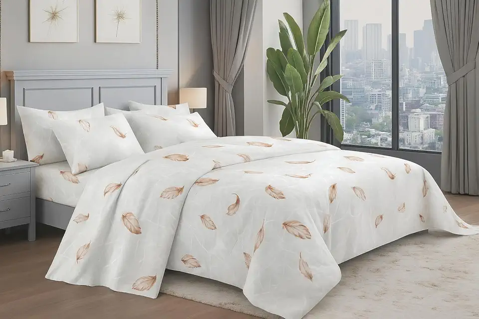 Jogo de Lençol de Cama Casal Queen, 4 Peças, 100% Algodão, 2500 Fios, Estampado Importado (Winter Gray)