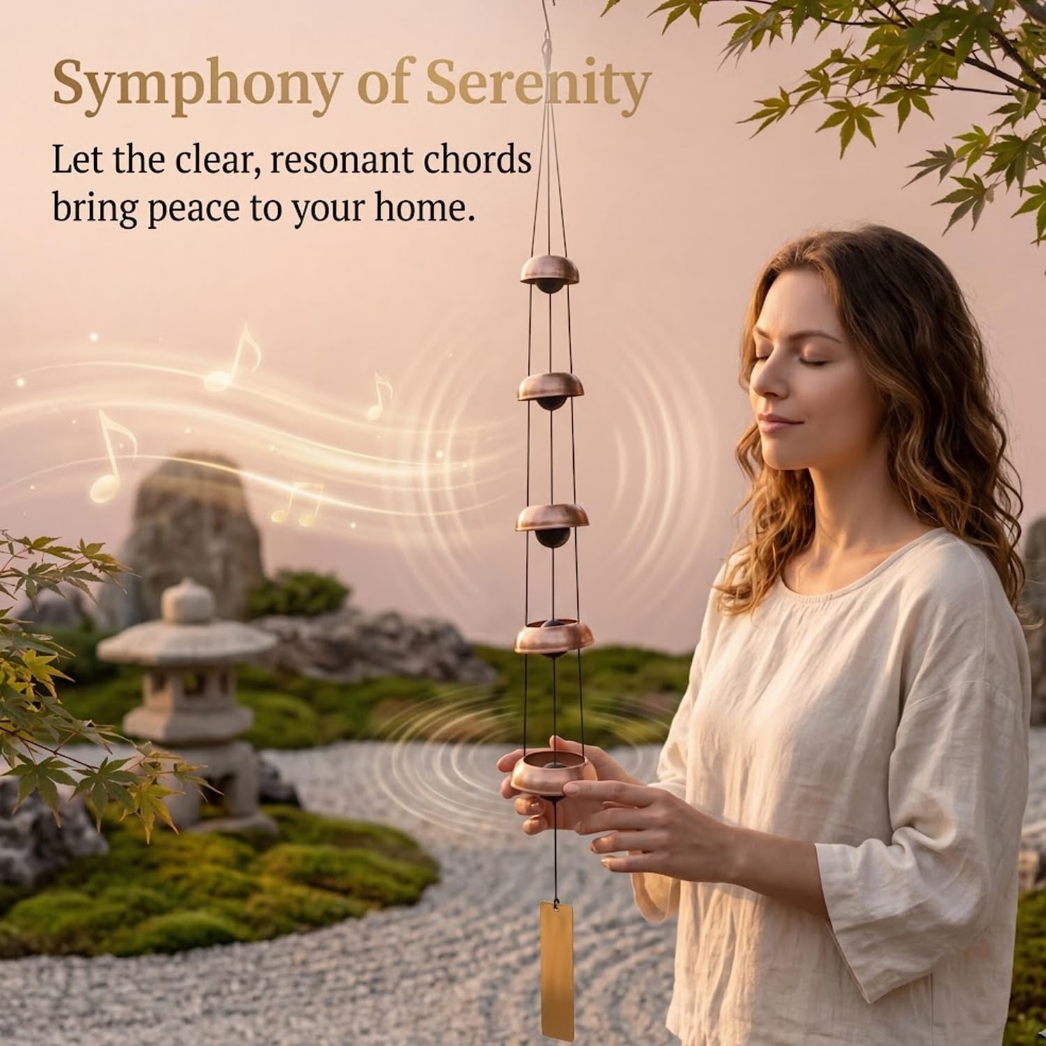 Quintet Brass Wind Chimes 35-Inch, Handcrafted Quintet Windchimes - Deep Soothing Zen Temple Sound, Wind Bells Meditation & Relaxation Gifts for Gardens, Patios, Porch, Yard Decor (Brass)