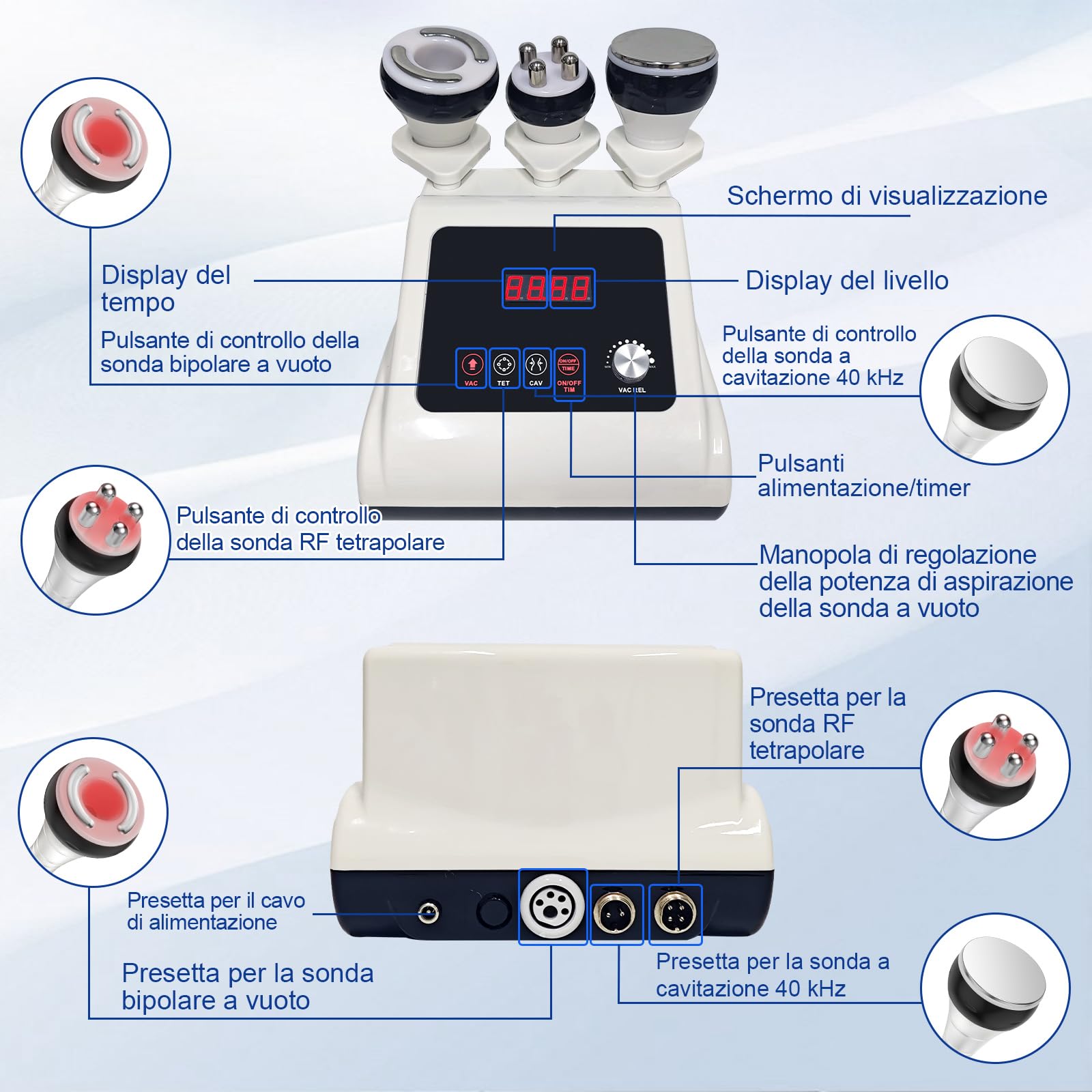 3 IN1 Radiofrequenza Viso e Corpo, 40k Massaggiatore Professionale Radiofrequenza Corpo Rassodanti e Tonificanti per il Viso Massaggiatore Vacuum