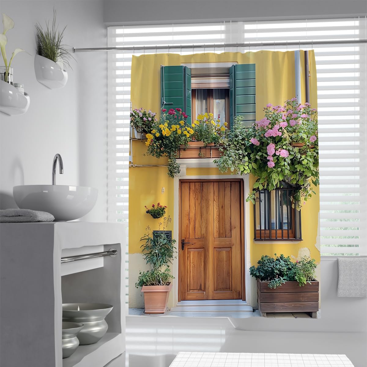 Cortina Ducha Pueblo mediterráneo para baño W180xL200 cm