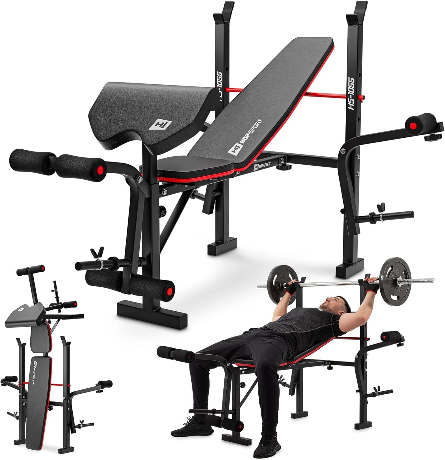 HOP-Sport® Banc de Musculation Pliable Inclinable HS-1055, Banc d'entraînement Complet, Support d'haltères, Entraîneur de Jambes, Multifonction pour Le Développé Couché avec Papillon