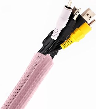 Pixio 10FT Tubing Cable Sleeve Pink 1/2 inch Flexible Cable Management Sleeve for PC, Gaming, TV & Office, Wire Organizer for Desk Cable Cleanup