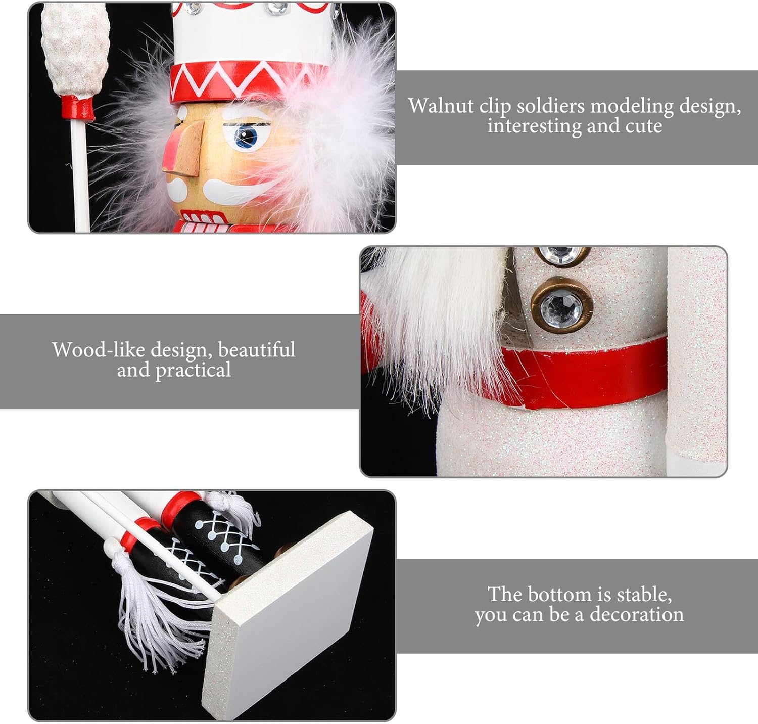 Zerodeko Wooden Christmas Nutcracker Figure Ornament White Decorative Soldier Desktop Nutcracker Craft for Holiday Party Tabletop and Window Decor