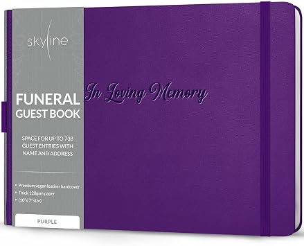 Skyline Funeral Guest Book for Memorial & Funeral Services In Loving Memory Guest Sign In Book for Funerals 738 Guest Entries with Name & Address, 129 Pages, Hardcover, 10x7 (Purple)