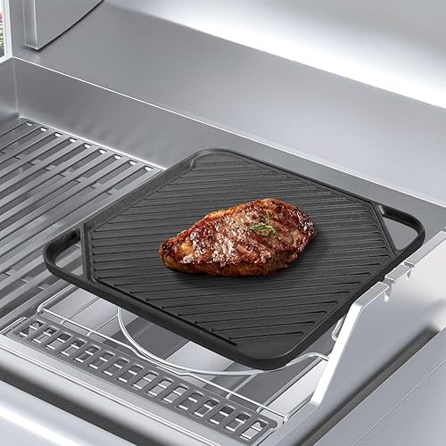 Miniatura 7 de Flavehc Plancha de hierro fundido de 10 pulgadas para parrilla de gas, sartén de hierro fundido para estufa, plancha reversible de hierro fundido