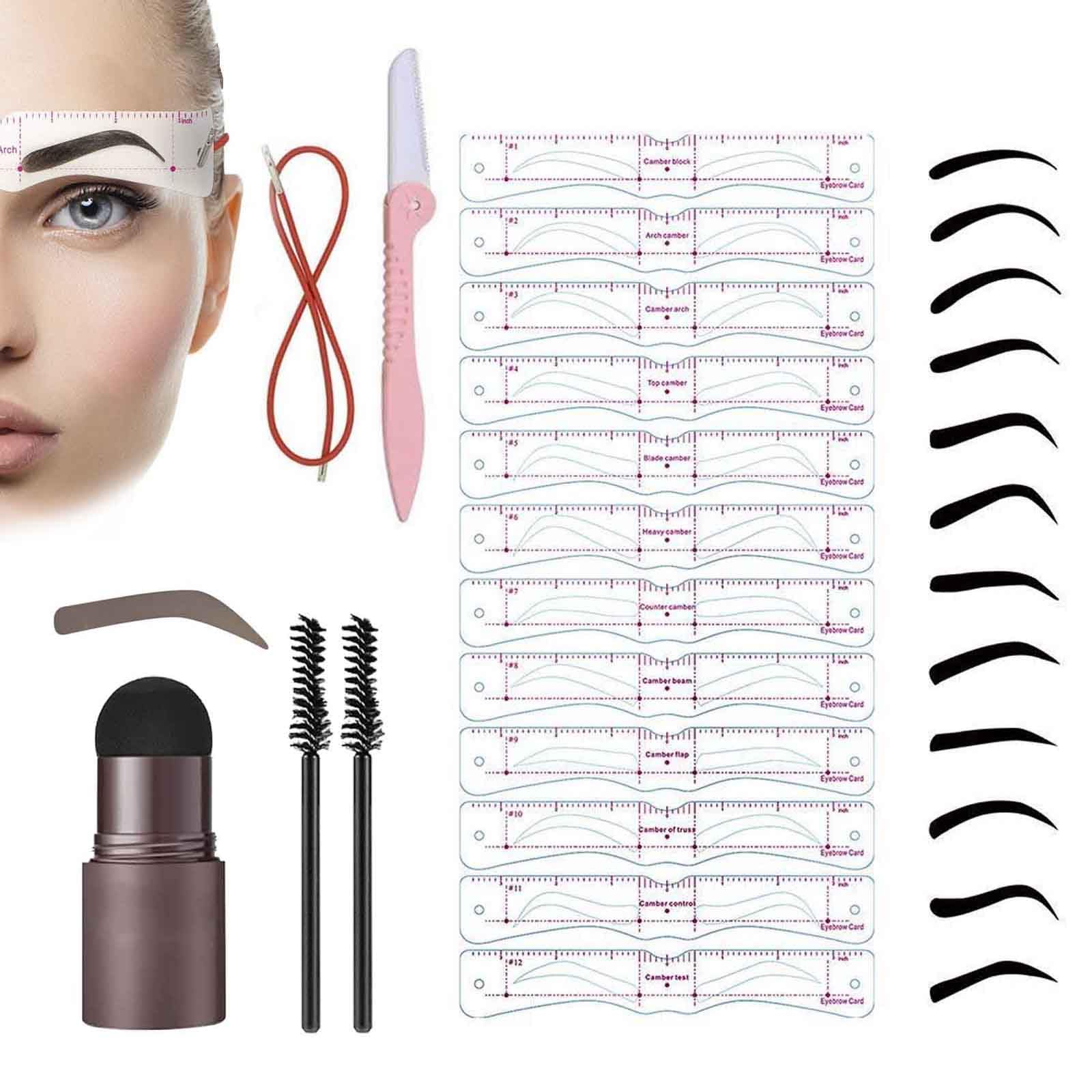 Instabrow Stencil Kit, Insta Brow Stencil Kit, Brow Stencil and Stamp Kit, Brow Trio Stencil Kit, Eye Brow Stencil, Reusable Silicone Makeup Stencils, Eyebrow Shaping Stencil (Dark Brown)