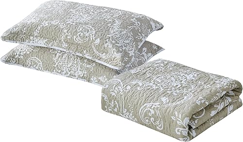 Miniatura 5 de HESTIN Colcha reversible de 7 piezas, tamaño King, de 102 x 90 pulgadas, colcha acolchada a juego, cortinas filtrantes de luz con diseño floral,