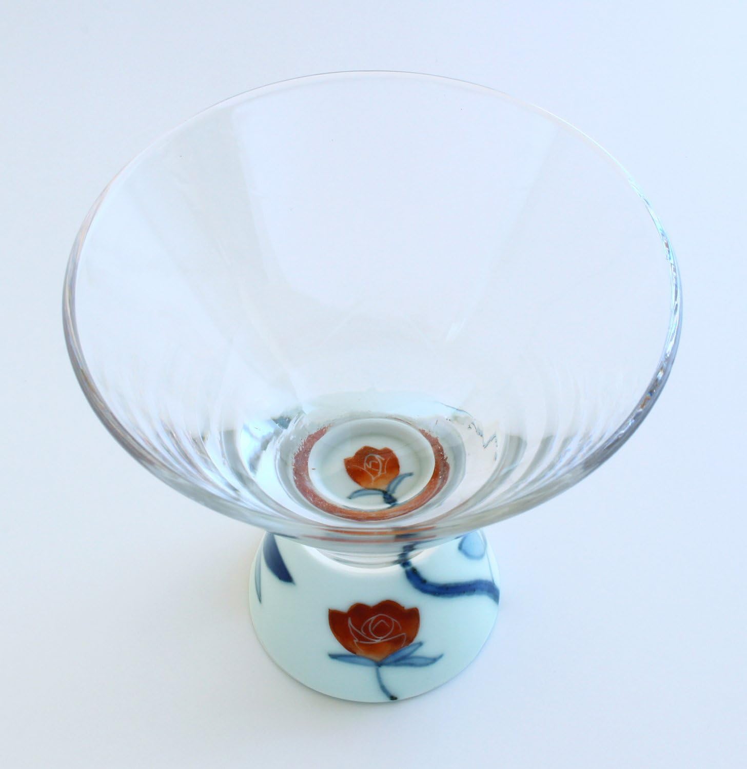 Arita Ware HD-01-7 SAKE GLASS Roman Glass, Trapezoidal, Red Rose