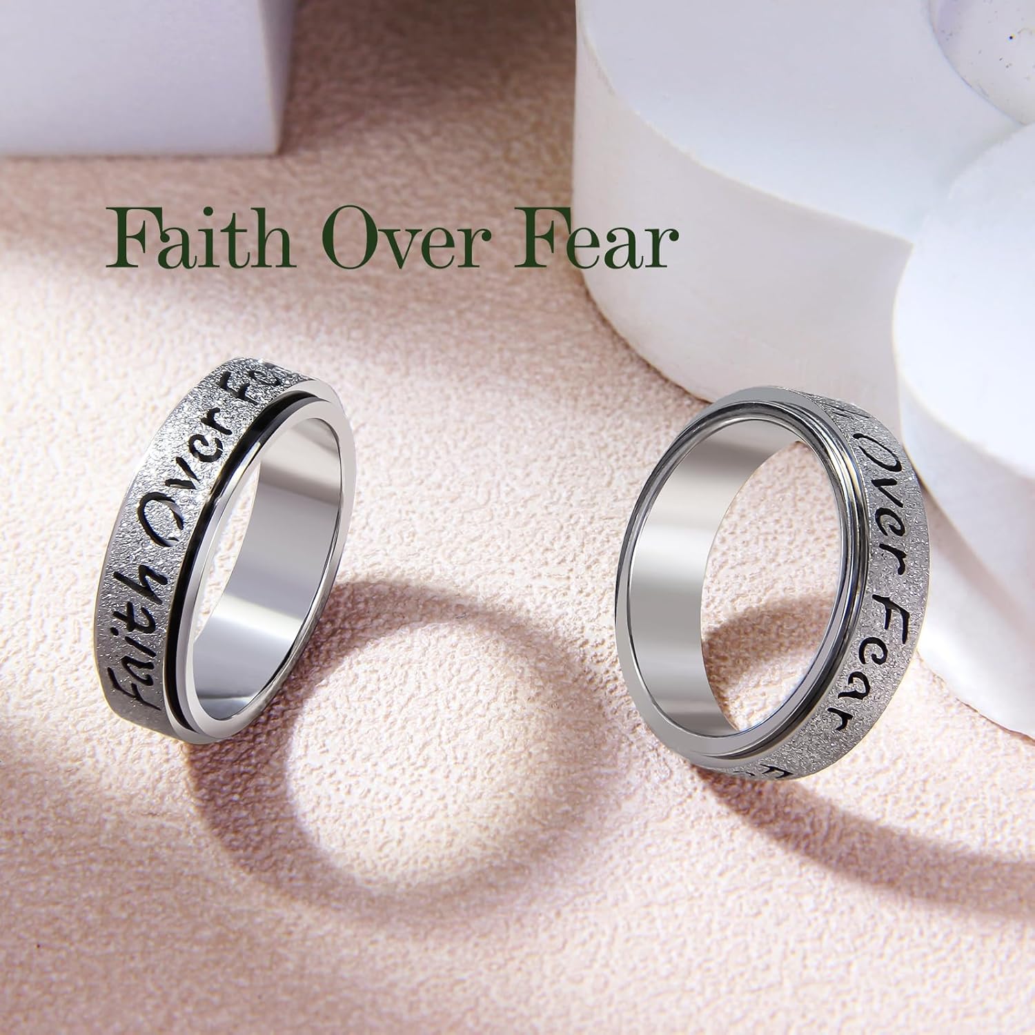 Fidget Spinner Ring for Women - Faith Over Fear Stainless Steel Anxiety Relief Rings for Adults, Christian Inspirational Hope Thumb Ring for Stress & Focus, Jewelry Gift for Women Men - Image 6