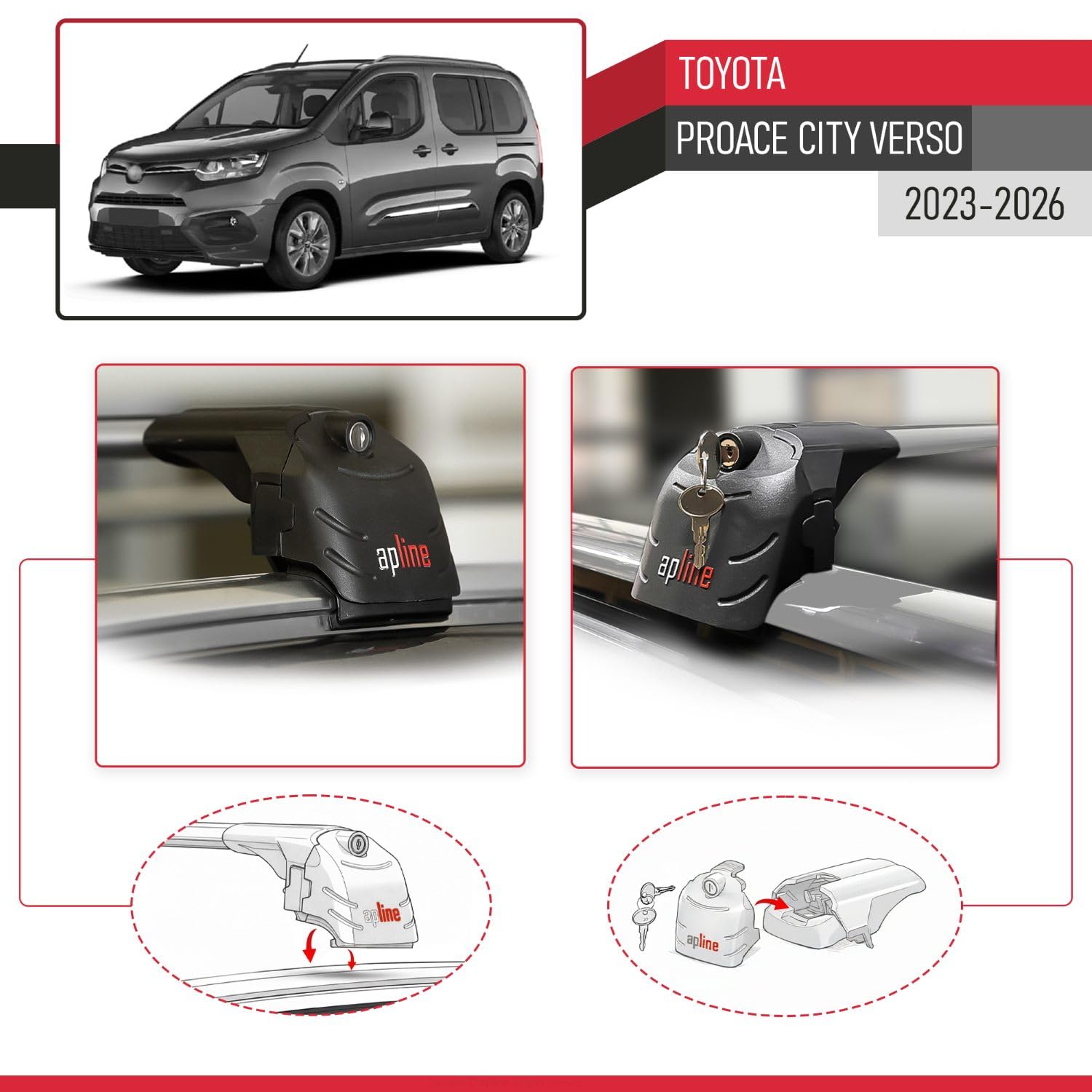 Bagażnik dachowy kompatybilny z Toyota Proace City Verso 2023-2026 ACE-2, bagażnik dachowy, szary, aluminium, 2 drążki