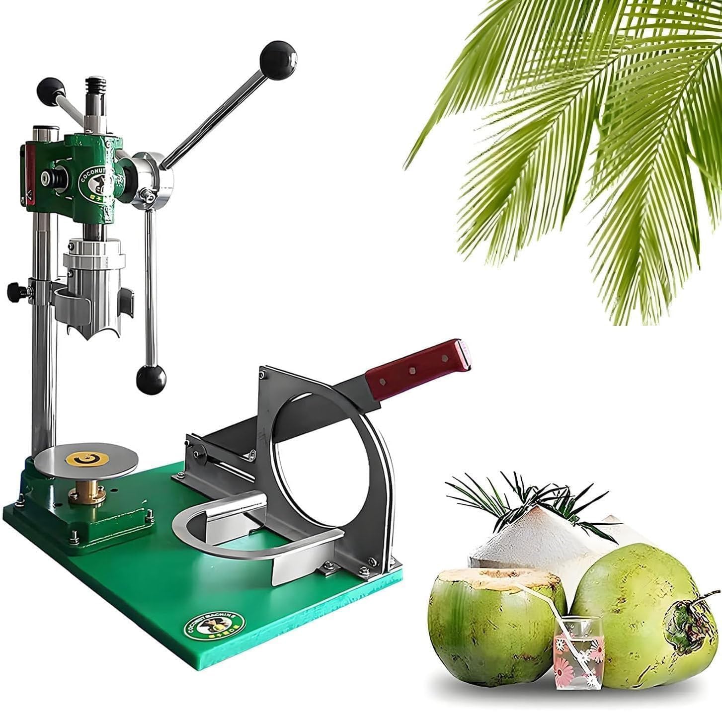 Macchina Manuale per Forare Noci di Cocco, Attrezzo Apri Cocco, Trapano Apri Cocco a Pressa Manuale, Acciaio Inossidabile + Base in Ghisa per Uso Commerciale e Domestico Three Handles