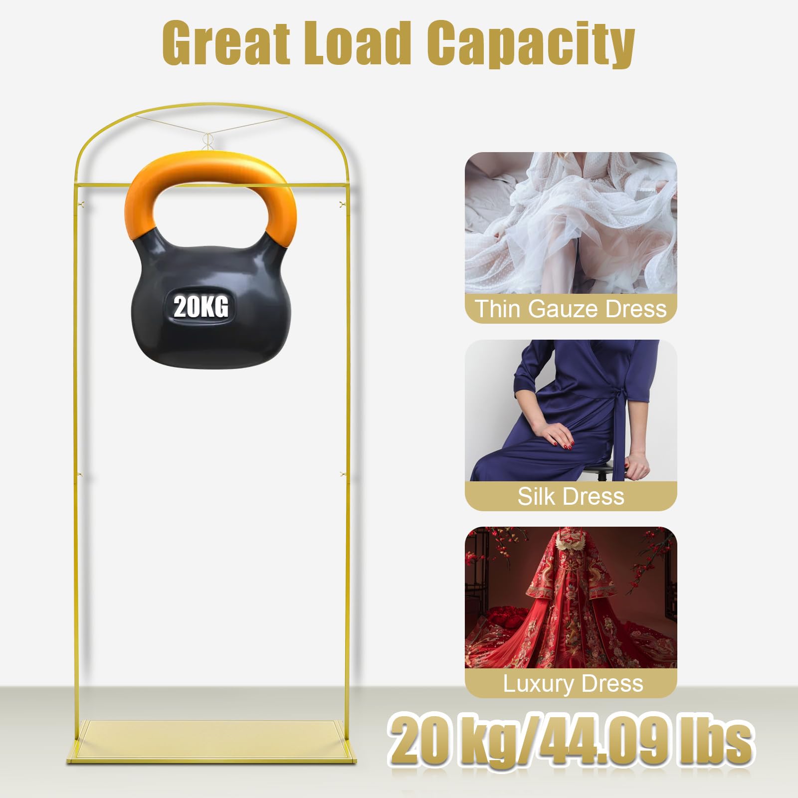 WPORDE Gold Garment Rack for Boutiques To Display Clothes, Freestanding Coat Racks with Steel Plate Base, Portable Metal Clothes Rack for Hanging Clothes, 39''L x 16''W x 77''H