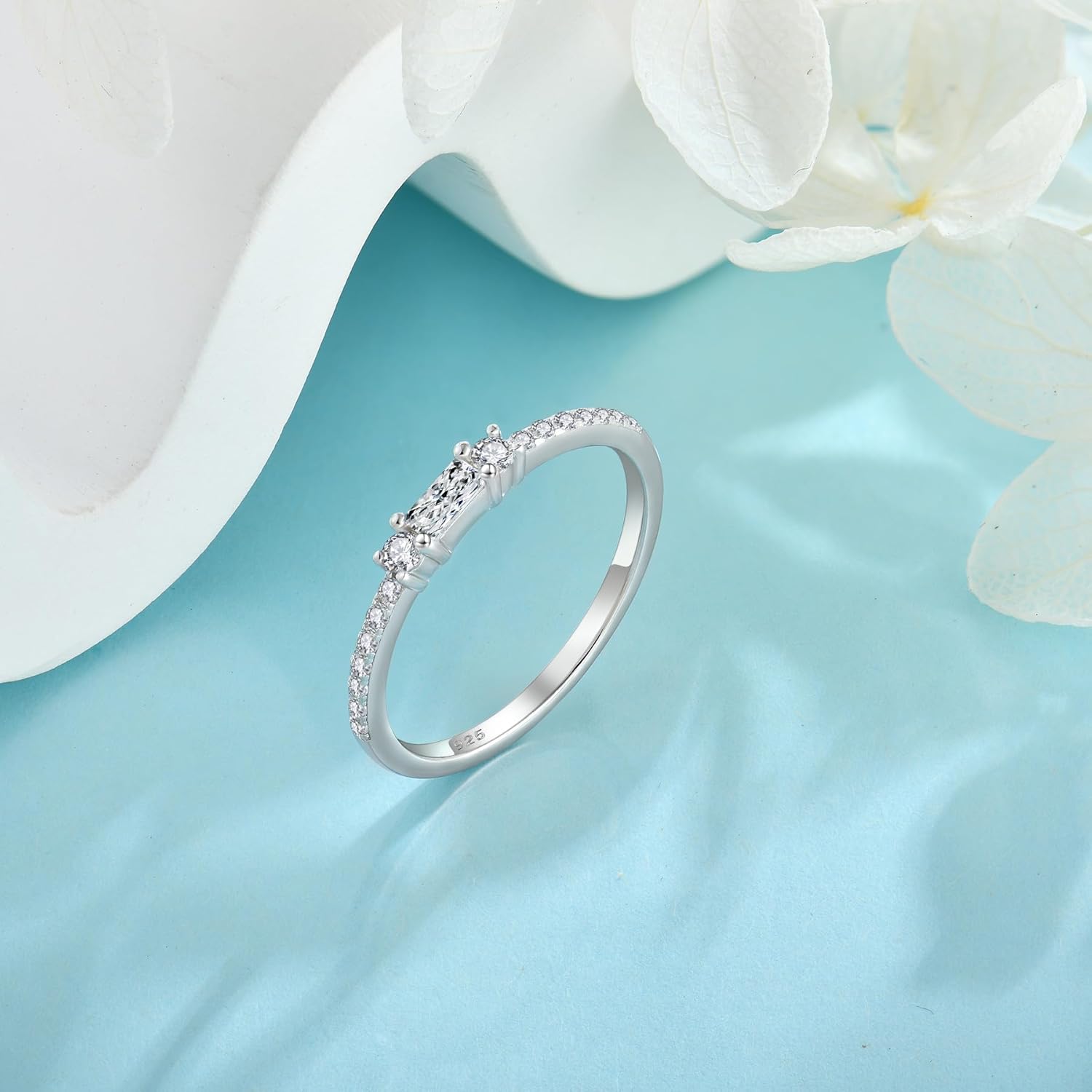 925 Sterling Silver Stackable Rings Birthstone Promise Rings Thin Half Eternity Halo Cubic Zirconia Wedding Band Rings Jewelry for Women Her, Size 5-10