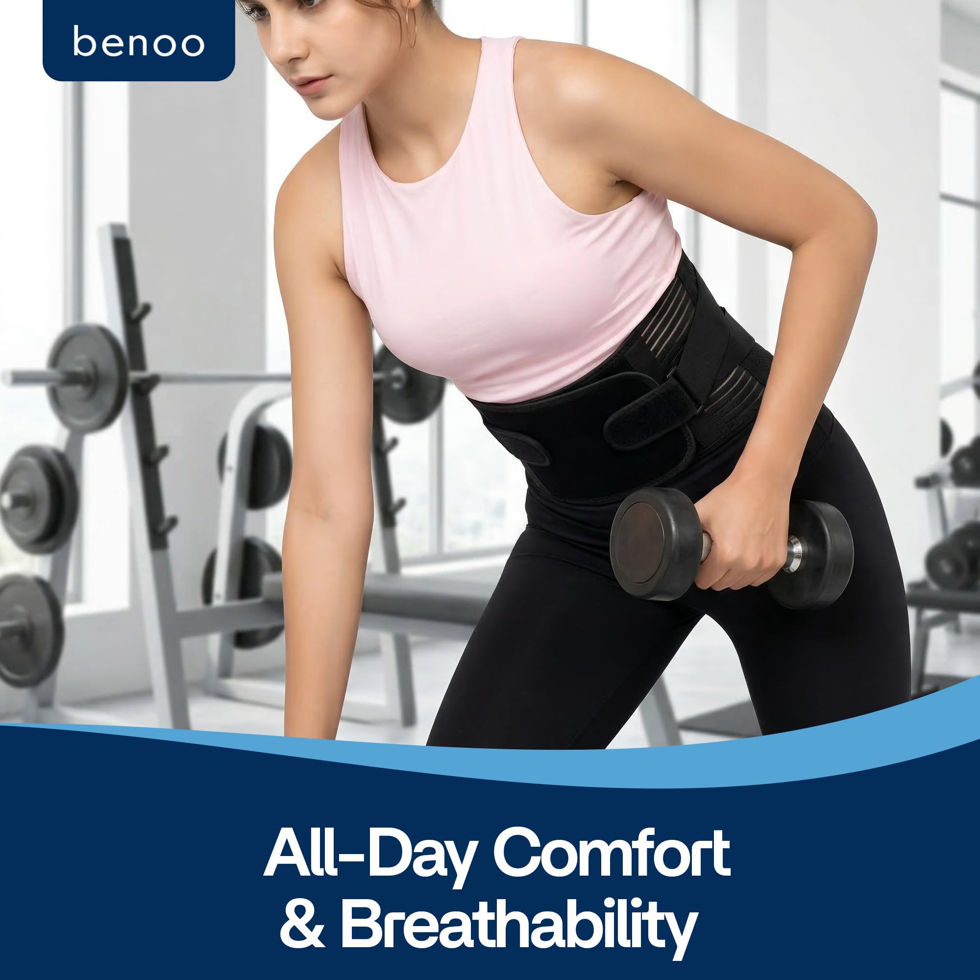 benoo Faja Lumbar – Soporte Ajustable para Dolor de Espalda Baja y Hernia de Disco – Transpirable, Cómodo e Ideal para el Trabajo y Uso Diario (Mediana (89–101 cm))
