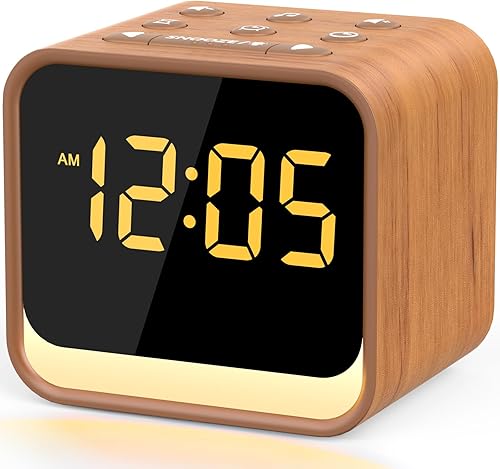 Housbay Wooden Sound Machine Alarm Clock for Bedrooms - Gentle Wake-Up with Birdsong, White Noise for Sleeping, Small Digital Clock for Phone-Free