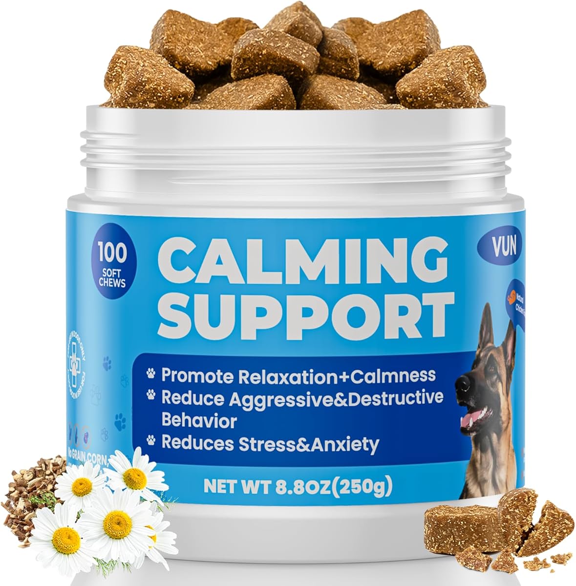 Calming Chews for Dog,Dog Calming Chews Anxiety&Stress Relief Treat with Melatonin,L-Theanine,Sleep Aid for Small/Large Dogs for Separation,Barking,Thunderstorm,Fireworks,Travel,Vet Visit -100 Counts