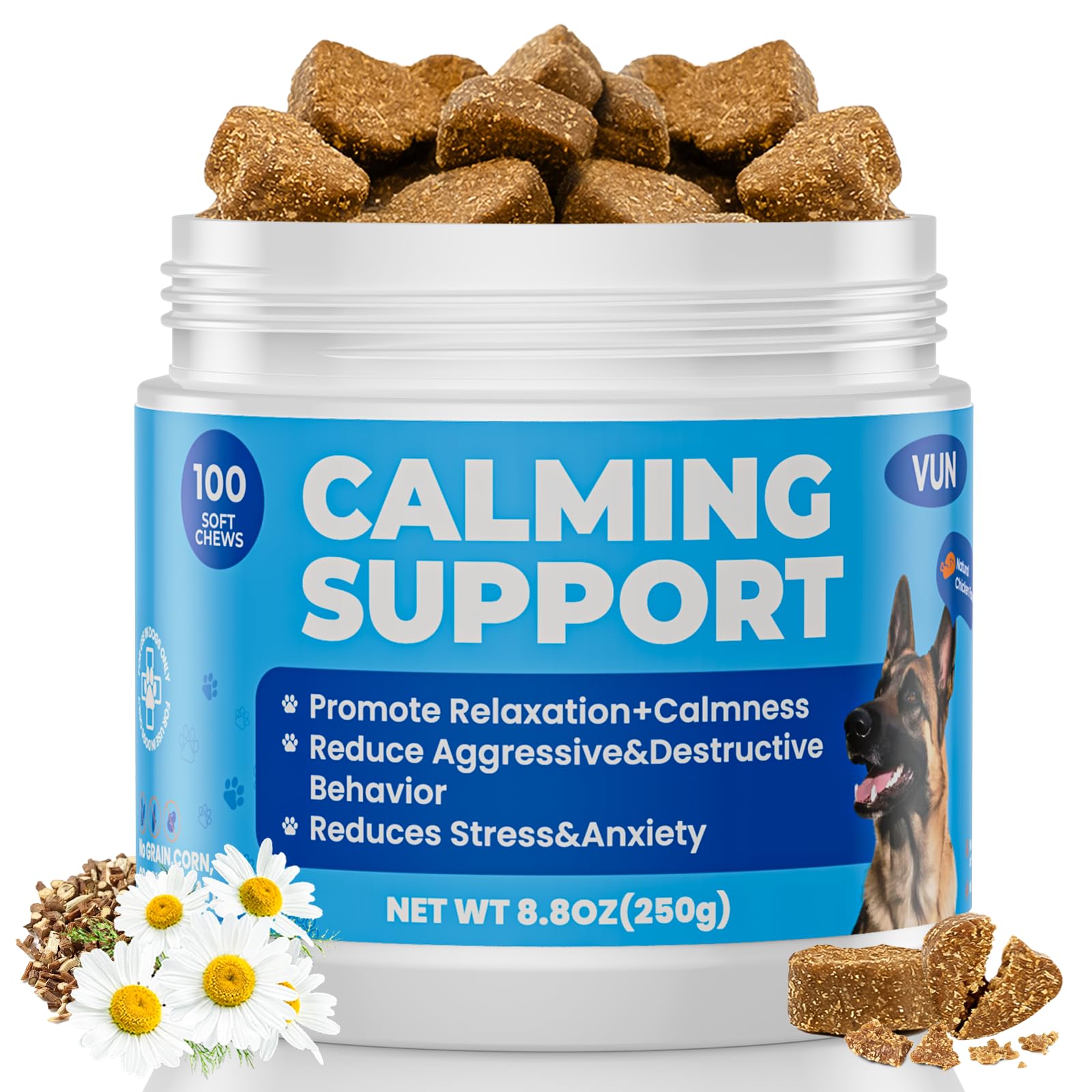 Calming Chews for Dog,Dog Calming Chews Anxiety&Stress Relief Treat with Melatonin,L-Theanine,Sleep Aid for Small/Large Dogs for Separation,Barking,Thunderstorm,Fireworks,Travel,Vet Visit -100 Counts