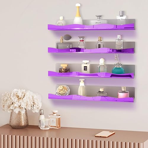 Miniatura 8 de YMVV Estantes flotantes de acrílico transparente negro de 23.6 pulgadas para montar en la pared, estantería de pared para habitación de niños,