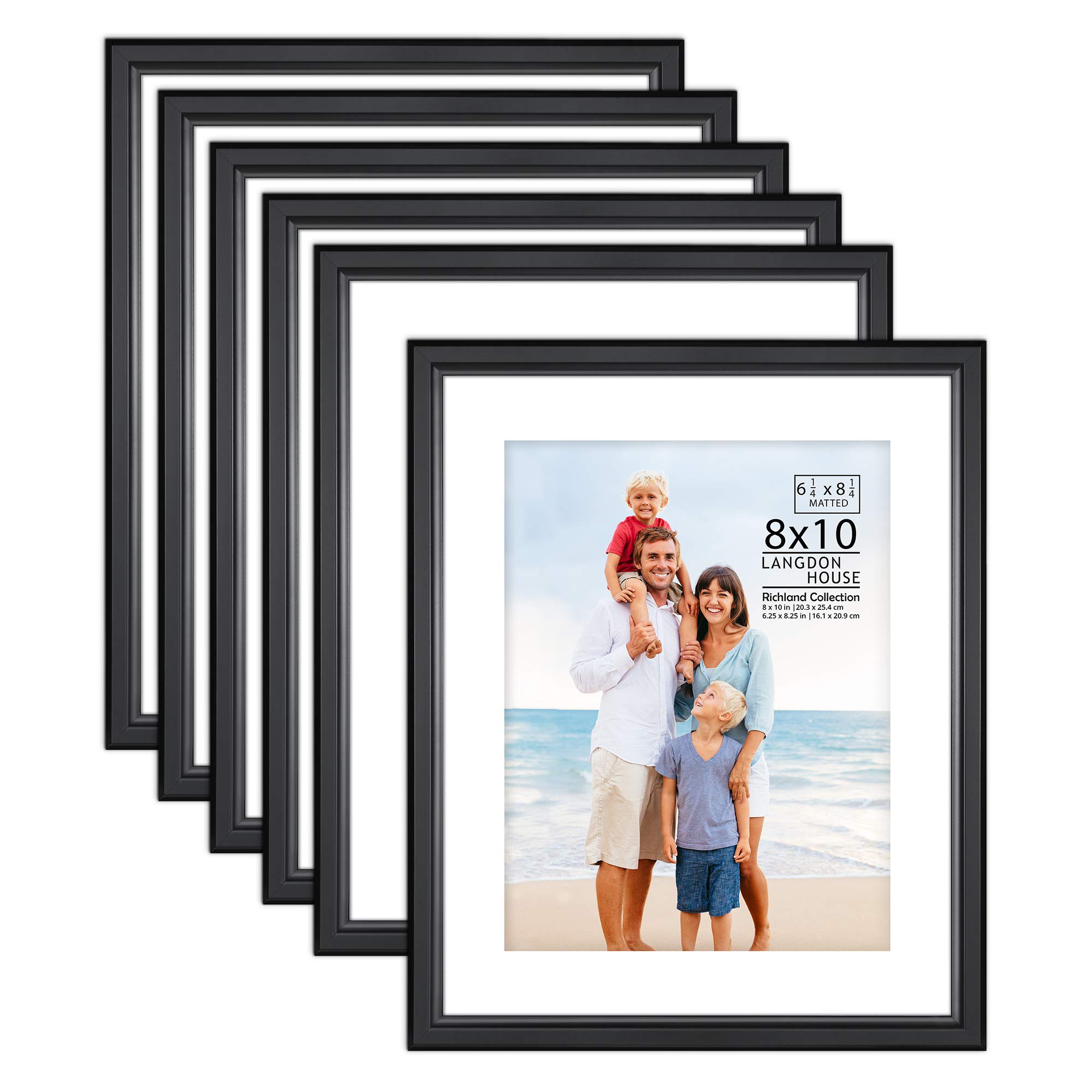 Langdon House 8x10 Picture Frames Set w/Mat (Black, 6 Pack), Distinguished Edging for Classic Style, Richland Collection