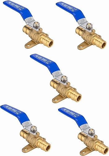 Paquete de 5 válvulas de bola EFIELD Pex A de expansión de latón de 12 pulgada con oreja, ASTM 1960 (VALVE027-5PCS)