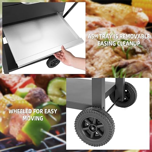 Miniatura 5 de Parrilla de carbón para barbacoa al aire libre con 2 mesas auxiliares, parrilla ahumador con 343 pies cuadrados. Área de cocina para cocinar al aire