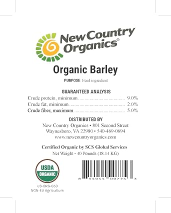 New Country Organics | Organic Barley for livestock | Certified Organic and Non-GMO | Feed Grade | 40 lbs