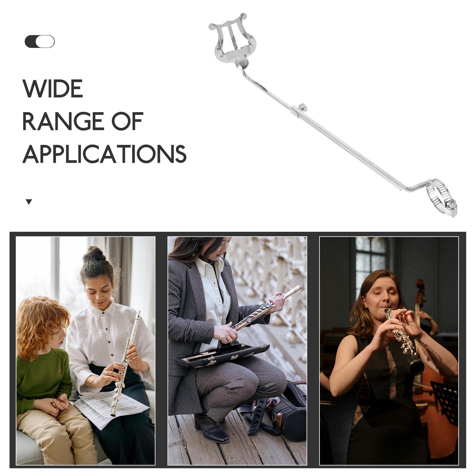 Toddmomy Lyre Angle Réglable pour Flûte Traversière en Fer Argenté Portable Porte-partitions pour Garçon et Filles et Débutants en Musique