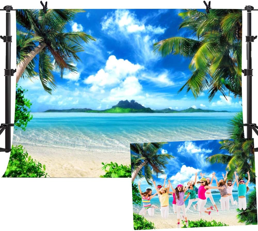 MME Summer Beach Backdrops for Photography Blue Sea and Sky Background Palm Trees Photo Backdrop for Photo Booth (Vinyl-10x7ft)