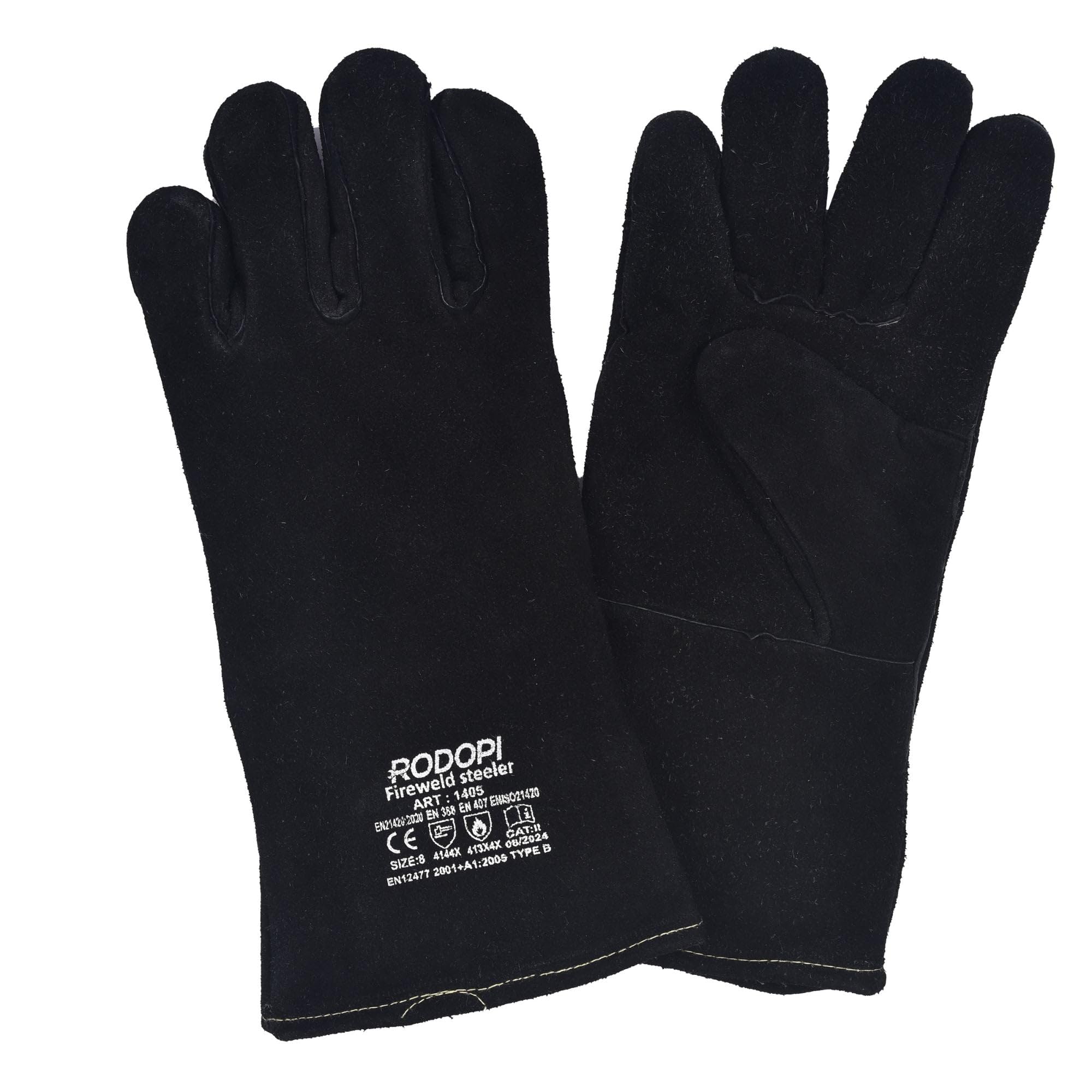 RODOPI Schweißerhandschuhe Schwarz FIREWELD-Steeler 1-10 Paar Gefüttert Rindspaltleder Arbeitshandschuhe für Damen und Herren | Gr. 8-11 | EN 12477 Typ A, EN 388, EN 407 | Hitzebeständig, Abriebfest