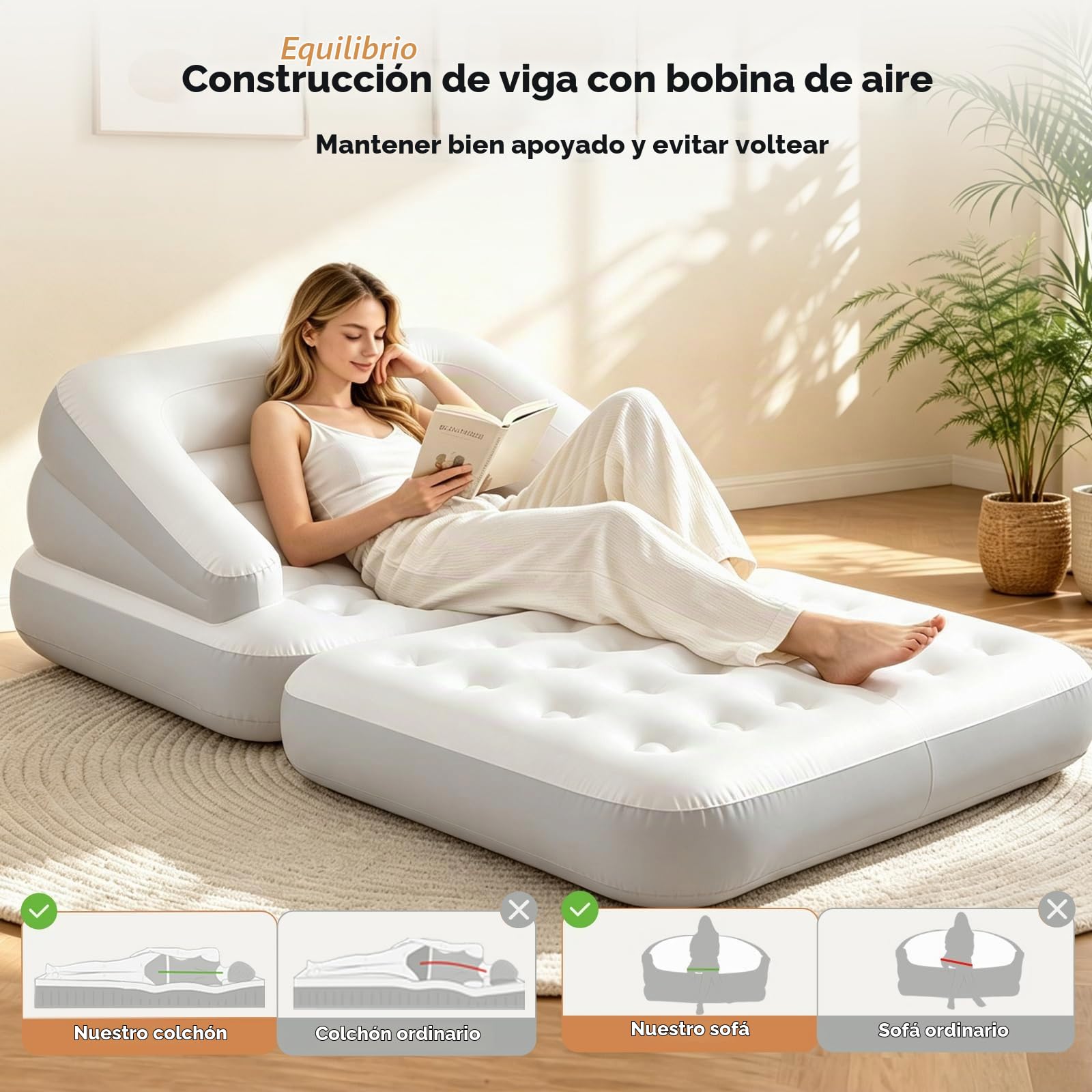 DIMAR Garden Sofá Inflable Flocado, colchón Inflable, sofá Cama de Aire al Aire Libre para Camping, tamaño matrimonial