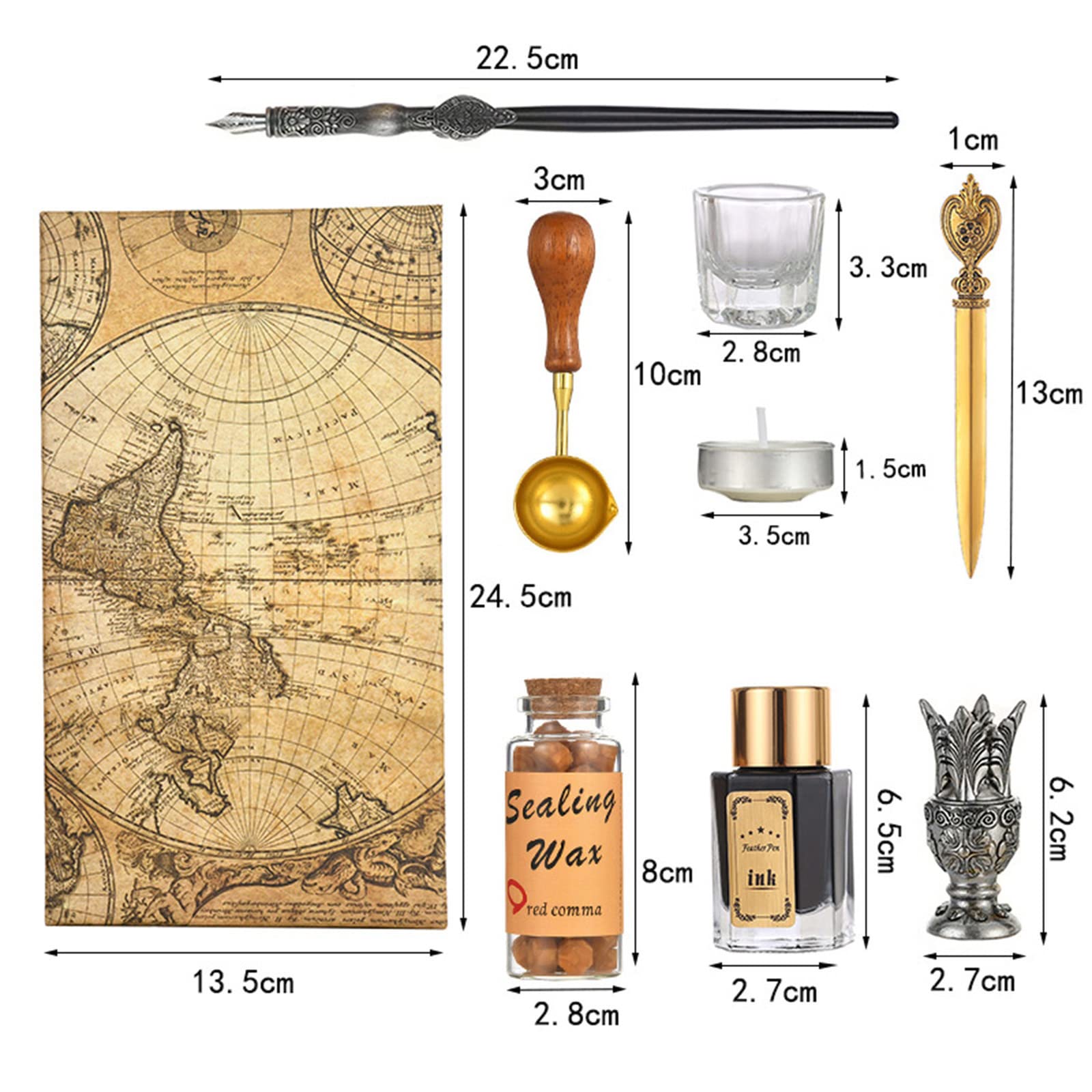 Set di Penna a Immersione e Inchiostro, Penna Piuma Inchiostro Vintage con set Sigillo di Cera, Penne per Calligrafia per gli amanti della scrittura a mano compleanno Natale San Valentino