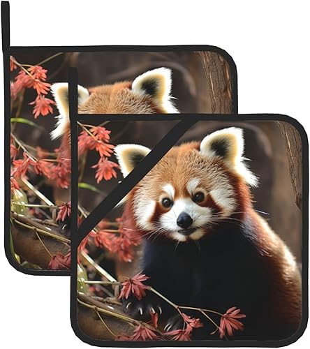 Juego de 2 soportes para ollas con bolsillo para cocina, resistentes al calor, almohadillas calientes para encimeras, pandas rojos, horno, juego