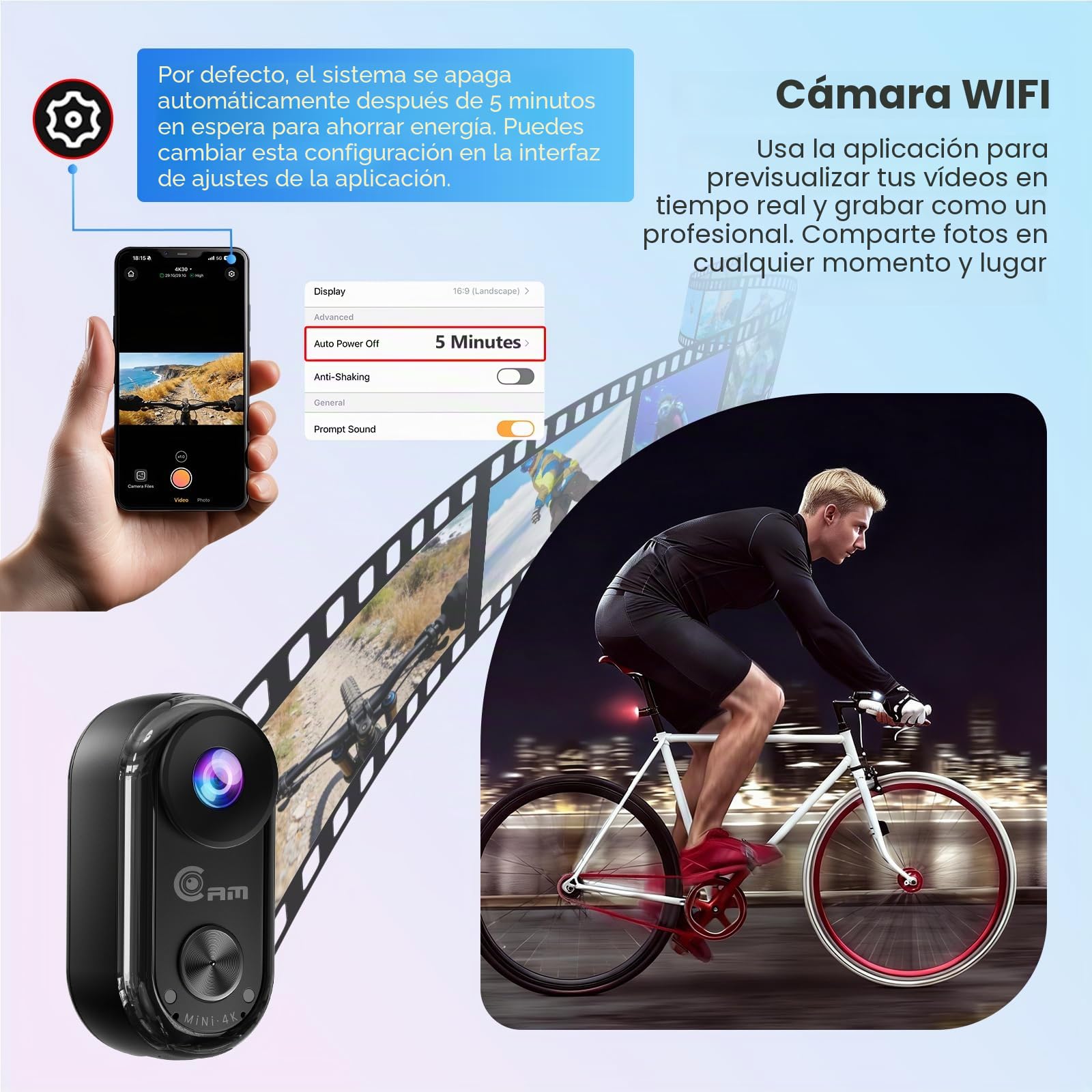 4K Mini Cámara Deportiva,20MP Portátil para POV Cámara,6 Ejes EIS Camara Corporal,40M Camara Subacuática,WiFi Mini Cámara Magnética(con TF de 64 GB y Accesorios de Montaje)