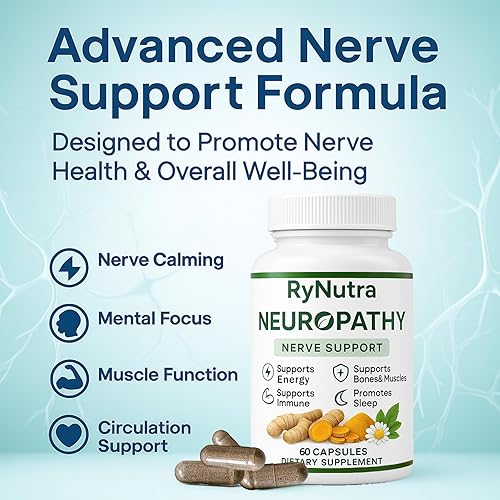 Miniatura 3 de Rynutra Suplemento de apoyo nervioso, cápsulas para neuropatía con CoQ10, cúrcuma, L-carnitina, escoba de carnicero, ácido alfa lipoico, mejora la