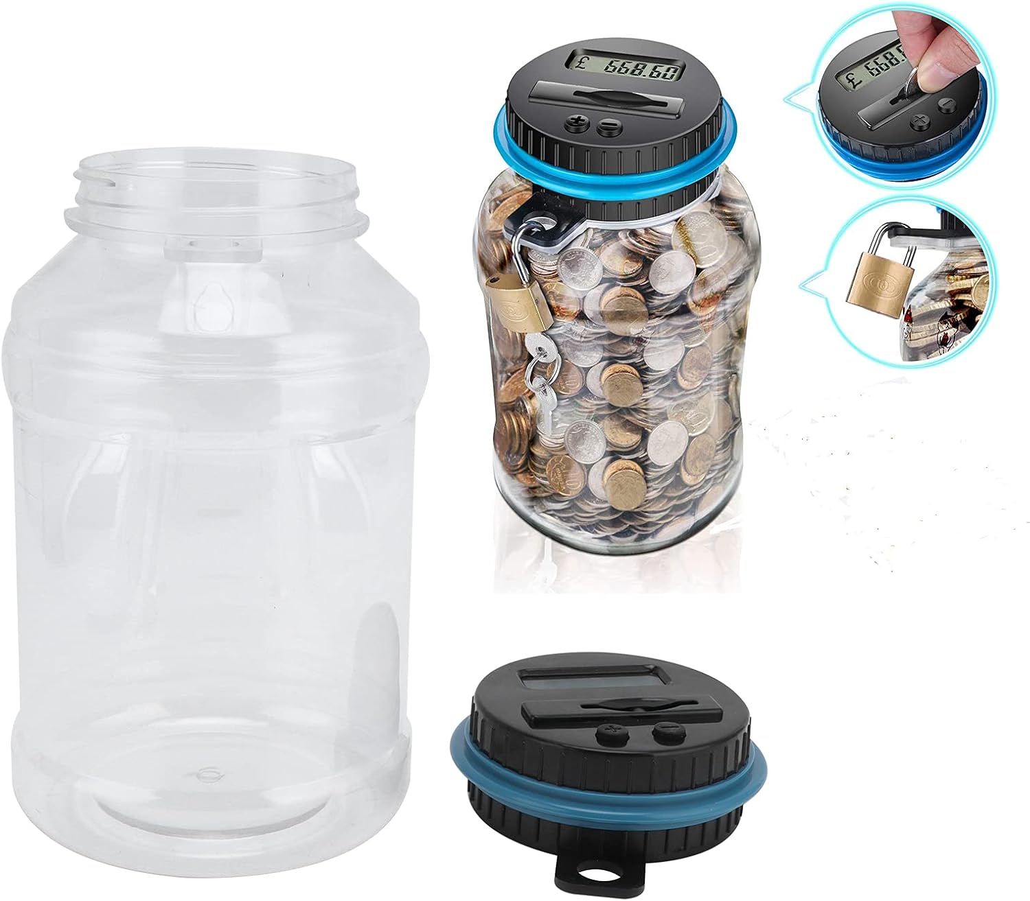 Digital Euro Money Box with Lock LCD Digital Display Counting Money Saving Jar for Kids Adults Boys Girls ason Christmas, for Coin Piggy Bank Saving Jar, Birthday, New Year's Day