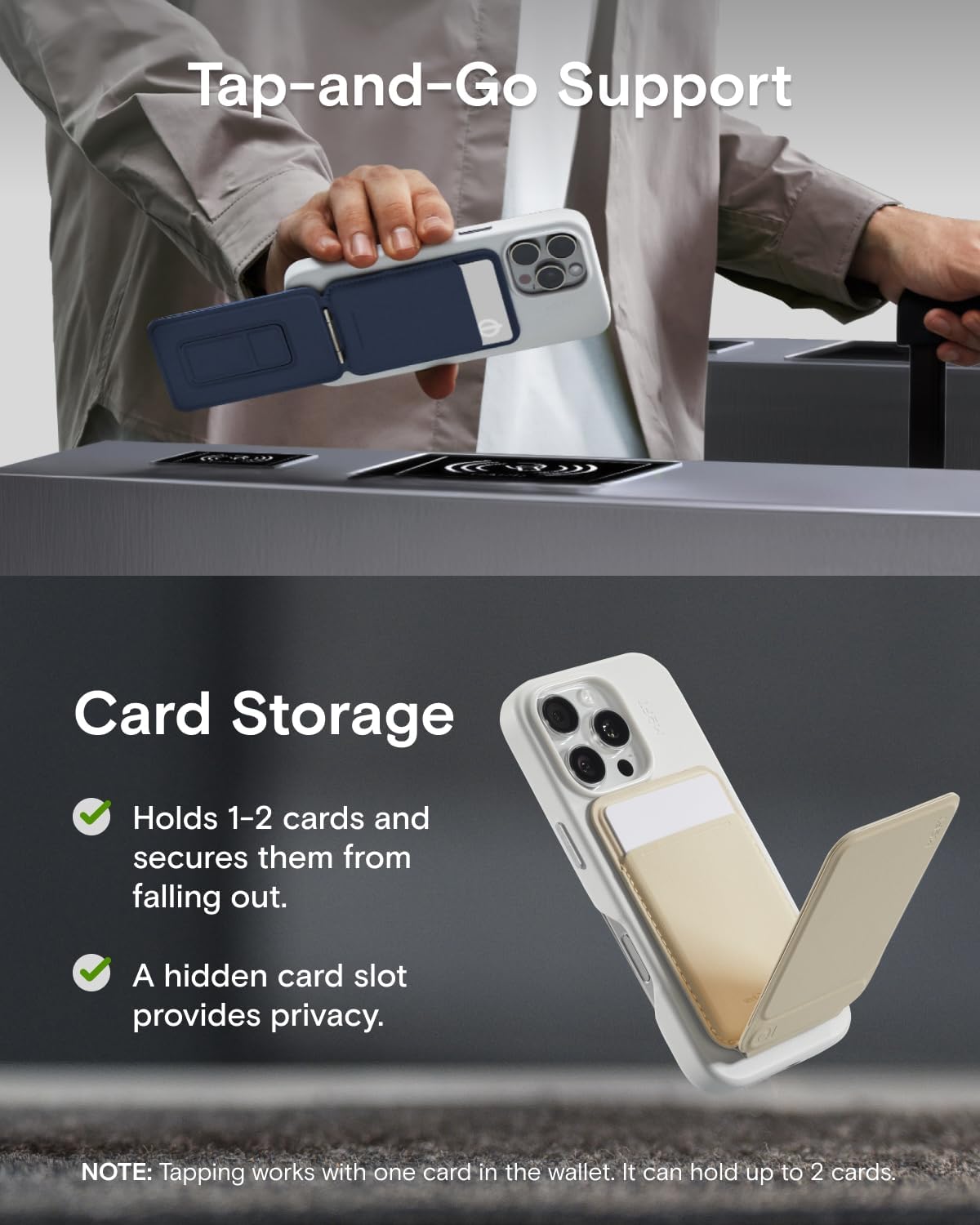 MOFT Phone Tripod Wallet, 3 in 1 Phone Stand Magnetic Wallet, NFC-Supported Magnetic Phone Stand, MOVAS Vegan Leather Adjustable Card Holder, Earthen Beige